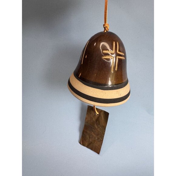 Native American Southwestern Pottery Bell With Leather Cord & Metal Clapper - Picture 4 of 9